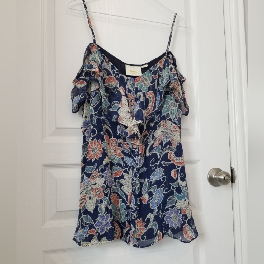 Anthropologie Maeve Mariposa Blouse Top Size 8 Multicolor Open Shoulder …